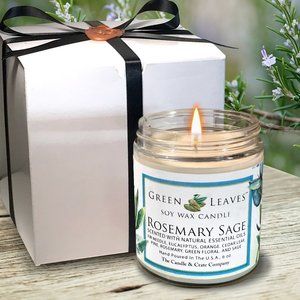 Soy Candle Rosemary Sage Highly Scented Handmade Soy Wax Candle with Gift Box